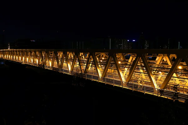 Tunnelbanestationen bro på natten — Stockfoto