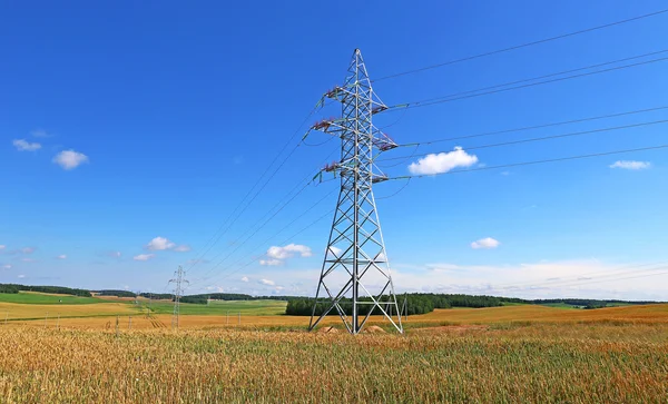 Strommast in einem Weizenfeld — Stockfoto