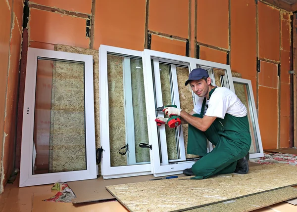 Installation of plastic windows — Stock Photo, Image