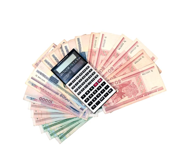 Calculator on the background of banknotes of Belarusian rubles — Stock Photo, Image