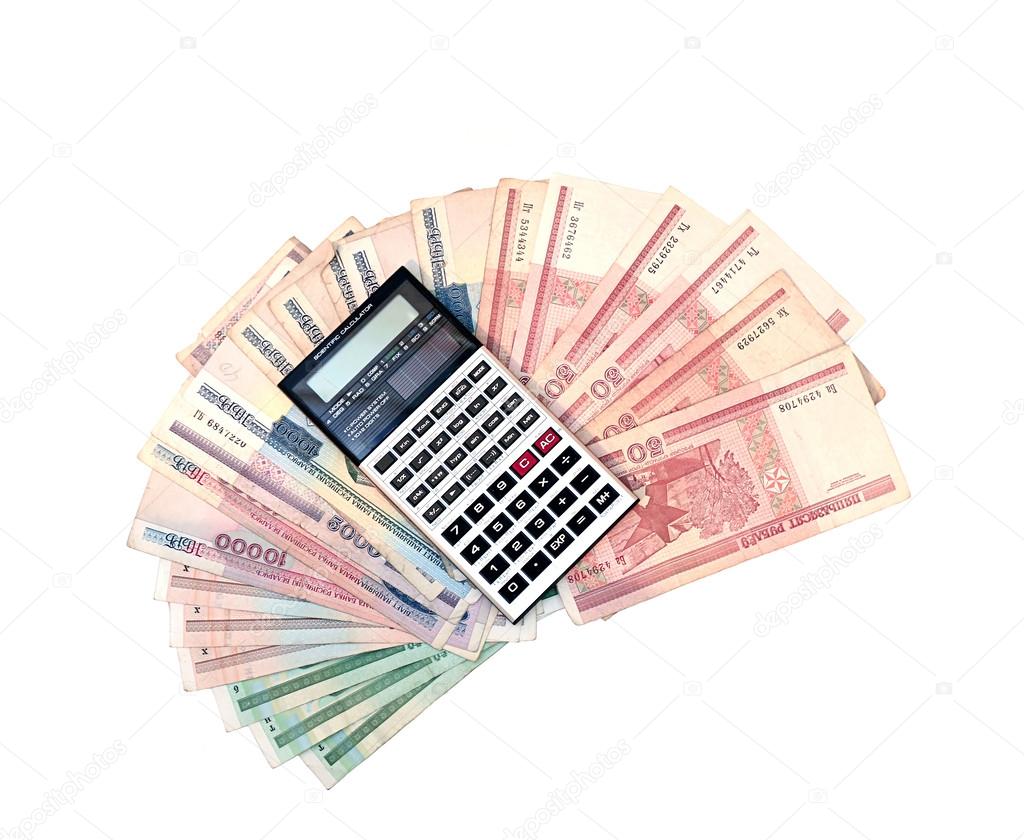 Calculator on the background of banknotes of Belarusian rubles