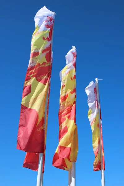 Bir tatil sırasında çok renkli festival bayrakları — Stok fotoğraf