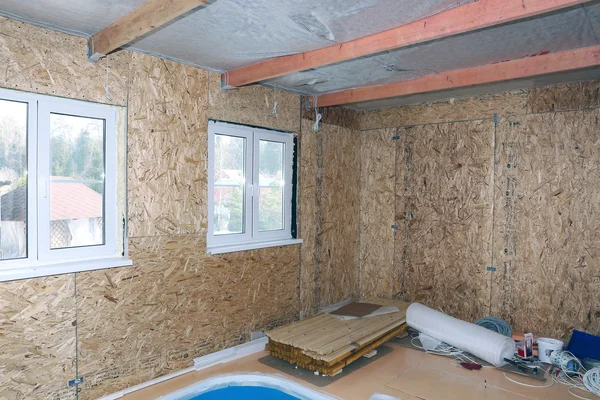 Interieur van frame huis in aanbouw — Stockfoto