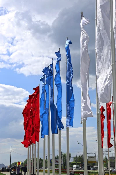 Colorful festive flags during a holiday — Stock Photo, Image