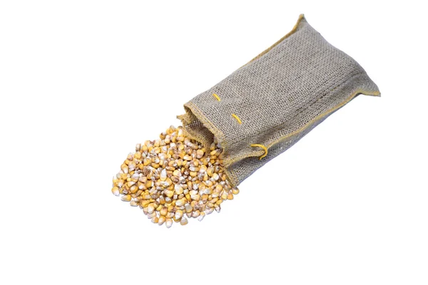 袋と分離された散乱のトウモロコシ — ストック写真