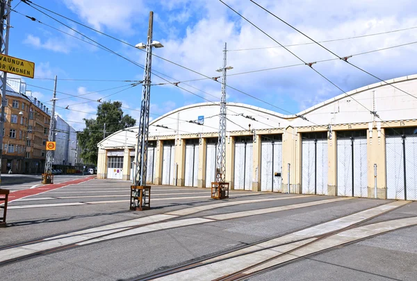 Spårvagn depot i Helsingfors — Stockfoto