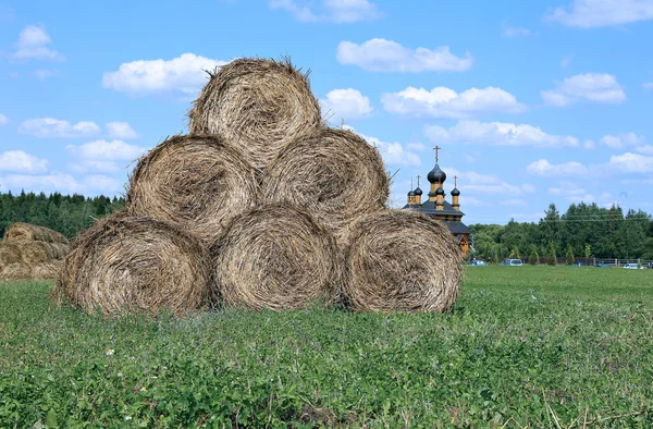 Haystacks on the farm in field — Stock Photo, Image