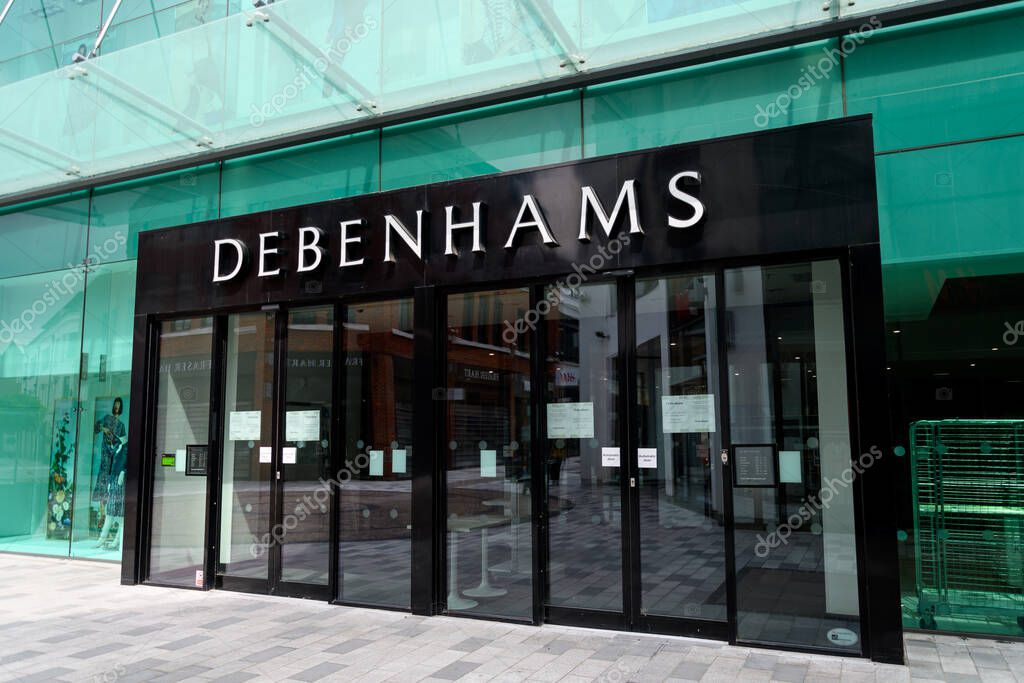 Newbury, United Kingdom - June 09 2020:  The frontage of Debenhams Department store in West Street