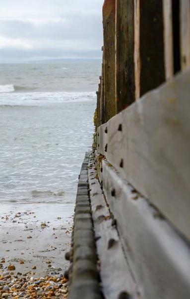 Längs Groyne Trä Till Vattnen Engelska Kanalen Vid West Wittering — Stockfoto