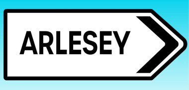 Arlesey 'i işaret eden bir İngiliz yol tabelasının grafiksel çizimi