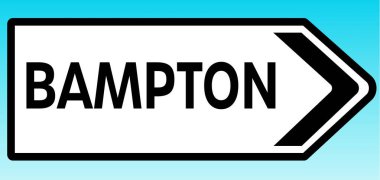 Bampton 'ı gösteren bir İngiliz yol tabelasının grafiksel çizimi