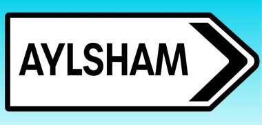 Aylsham 'ı gösteren İngiliz yol tabelasının grafiksel bir yanılsaması.
