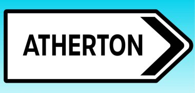 Atherton 'u işaret eden bir İngiliz yol tabelasının grafiksel çizimi