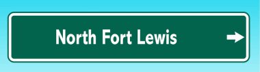 Kuzey Fort Lewis 'i gösteren bir Amerikan yol tabelası.