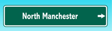 Kuzey Manchester 'ı gösteren bir Amerikan yol tabelasının grafiksel çizimi