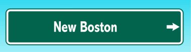New Boston 'ı gösteren bir Amerikan yol tabelasının grafiksel çizimi