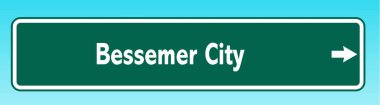 Bessemer şehrini gösteren Amerikan yol tabelasının grafiksel bir yanılsaması.