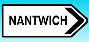 Nantwich 'i işaret eden bir İngiliz yol tabelasının grafiksel çizimi