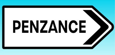 Penzance 'ı işaret eden bir İngiliz yol tabelasının grafiksel çizimi
