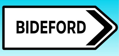 Bideford 'u işaret eden bir İngiliz yol tabelasının grafiksel çizimi