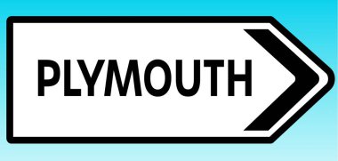 Plymouth 'u gösteren İngiliz yol tabelasının grafiksel bir yanılsaması.