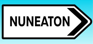 Nuneaton 'ı gösteren bir İngiliz yol tabelası.
