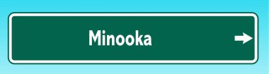 Minooka 'yı gösteren bir Amerikan yol tabelasının grafiksel çizimi.