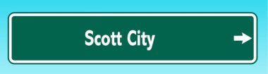 Scott City 'i gösteren bir Amerikan yol tabelasının grafiksel çizimi.