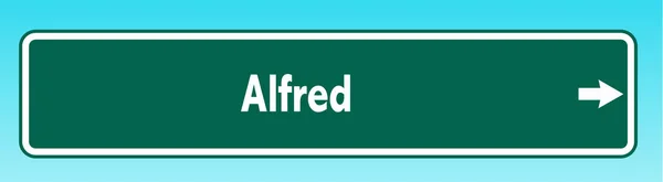 一张指向阿尔弗雷德的美国路标的图片说明 — 图库照片