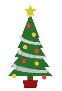 Simge, logo ya da web dekorasyonu için dekore edilmiş bir Noel ağacının grafiksel bir çizimi