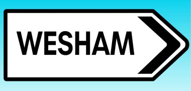 Wesham 'ı gösteren bir İngiliz yol tabelasının grafiksel çizimi.