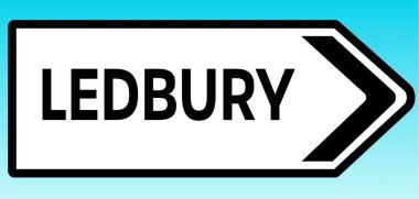 Ledbury 'yi gösteren İngiliz yol tabelasının grafiksel bir yanılsaması.