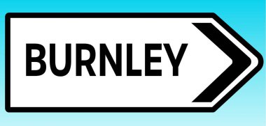 Burnley 'i işaret eden bir İngiliz yol tabelasının grafiksel çizimi
