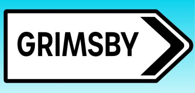 Grimsby 'i işaret eden bir İngiliz yol tabelasının grafiksel çizimi