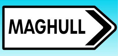 Maghull 'u gösteren İngiliz yol tabelasının grafiksel bir yanılsaması.