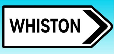 Whiston 'ı işaret eden bir İngiliz yol tabelasının grafiksel çizimi