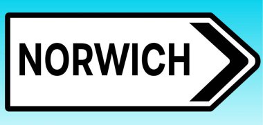 Norwich 'i işaret eden bir İngiliz yol tabelasının grafiksel çizimi