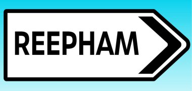 Reepham 'ı gösteren İngiliz yol tabelasının grafiksel bir çizimi.