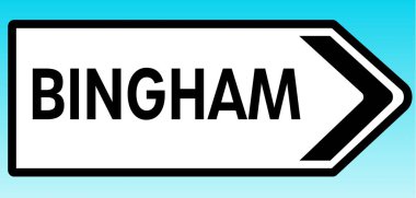 Bingham 'ı işaret eden bir İngiliz yol tabelasının grafiksel çizimi