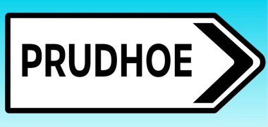 Prudhoe 'yu işaret eden bir İngiliz yol tabelasının grafiksel çizimi.