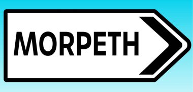Morpeth 'i gösteren bir İngiliz yol tabelasının grafiksel yanılsaması.