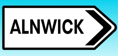 Alnwick 'i işaret eden bir İngiliz yol tabelasının grafiksel çizimi