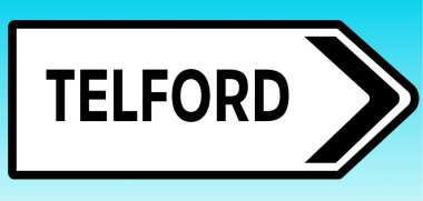 Telford 'u gösteren bir İngiliz yol tabelasının grafiksel çizimi