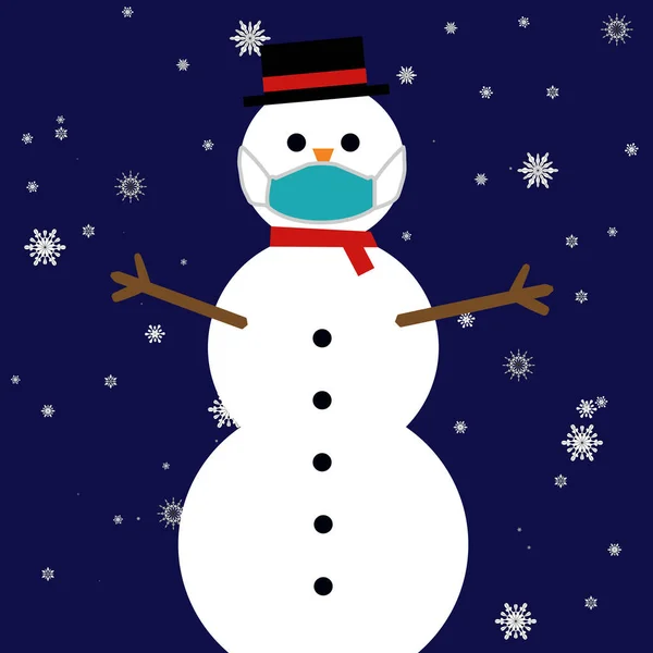 A graphic representation of a snowman in snow wearing a face mask in the light of Coronavirus