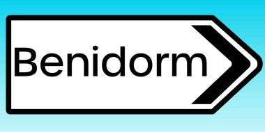 Benidorm 'u işaret eden bir İngiliz yol tabelasının grafiksel çizimi