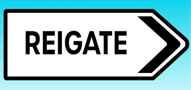 Reigate 'i gösteren İngiliz yol tabelasının grafiksel bir yanılsaması.