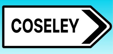 Coseley 'i gösteren bir İngiliz yol tabelasının grafiksel çizimi.