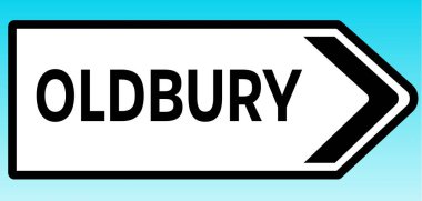 Oldbury 'yi gösteren bir İngiliz yol tabelasının grafiksel çizimi.