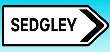 Sedgley 'i işaret eden bir İngiliz yol tabelasının grafiksel çizimi.