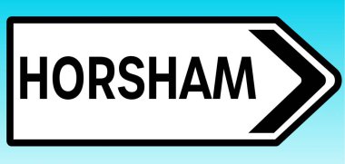 Horsham 'ı işaret eden bir İngiliz yol tabelasının grafiksel çizimi.